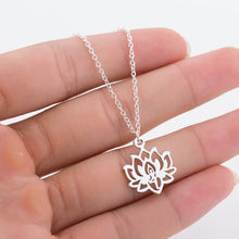 Load image into Gallery viewer, Yoga Lotus Pendant Necklaces Women Stainless Steel Choker Fashion Jewerly 2019 Choker Necklace Long Chain Necklaces