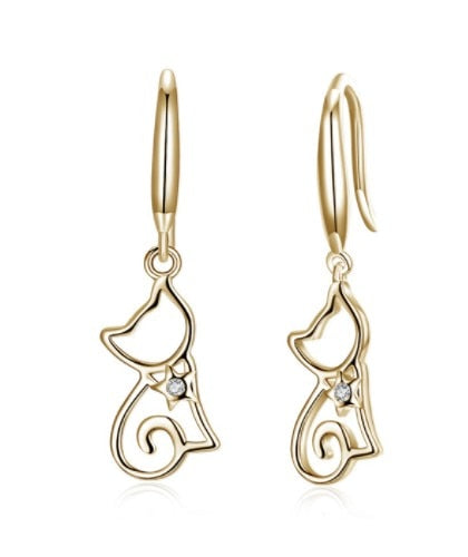 925 Silver Cat Zircon Earrings Female Crystal from Austrian Sweet cute earrings 2 Colors Fit Female and girls Fashion jewerly