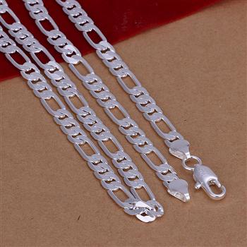2016 New Top Quality Silver Plated & Stamped 925 4mm Figaro men's chains necklace for women men's jewerly wholesale 16-30inch