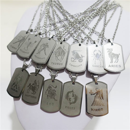Zodiac 12 Horoscope Pendant Stainless Steel Constellations Necklace Jewerly For Men Women